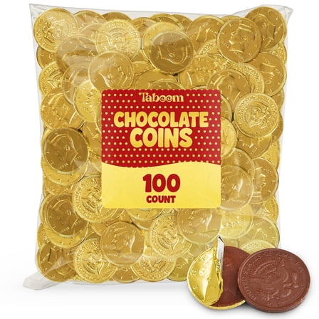 Belgian Chocolate Coins Bulk Bag 18oz 100 Individually Wrapped Chocolate Gold Coins for Lunar New Year, Party Favors, Candy Buffets and Holiday Treats