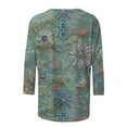 thumbnail image 5 of CYMMPU Blouses for Women Dressy Casual Round Neck Flower Pattern 3/4 Sleeve Tunic Tops Spring Tops Fall Fashion Shirts Loose Fit Lightweight Basic T-Shirts Green M, 5 of 5