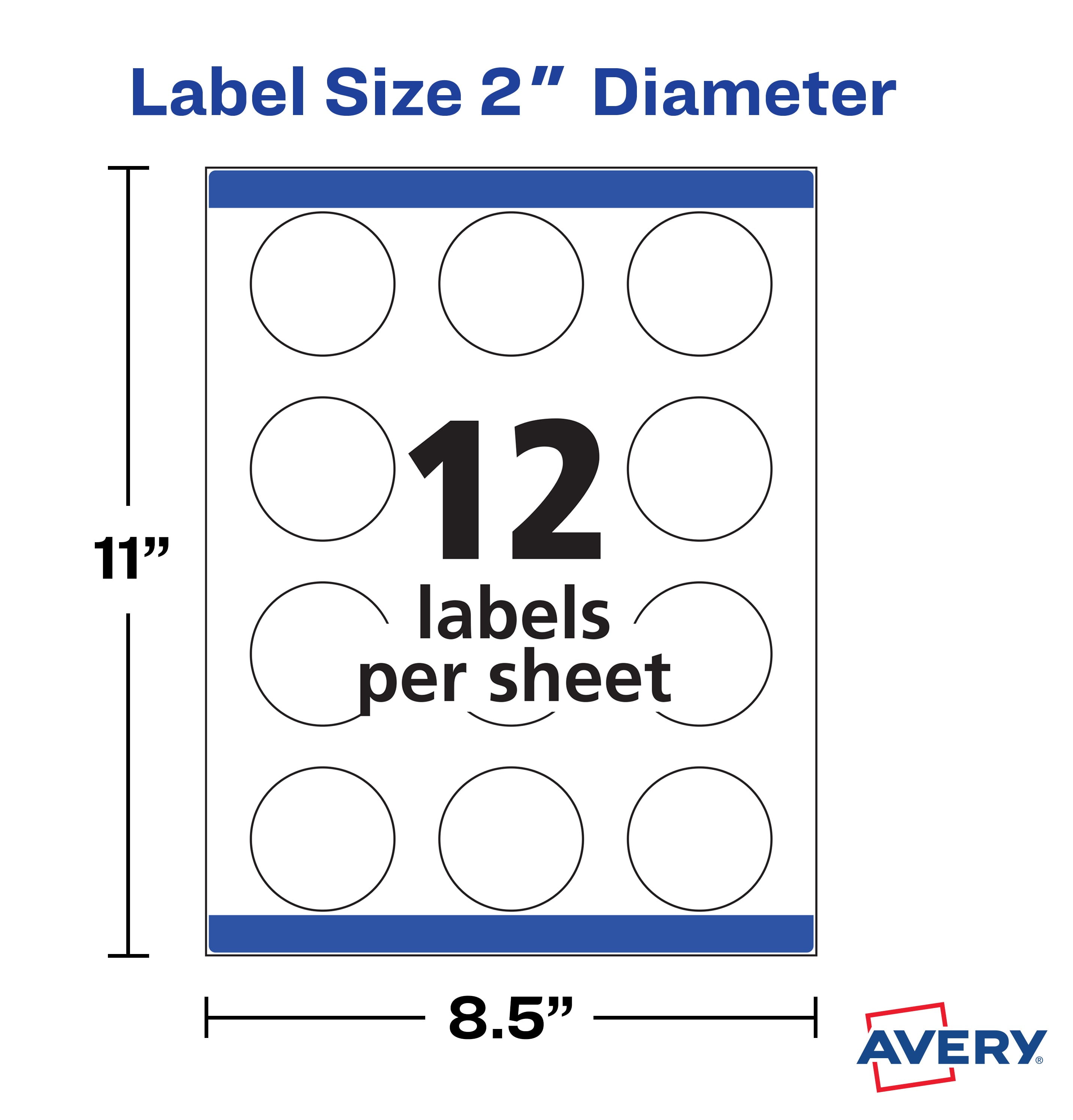 (5 pack) Avery Shape Labels, Round, 2" Diameter, Paper, Matte White, Laser/Inkjet, 120 Labels (22261)