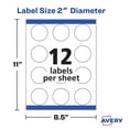 Avery Round Labels, Matte White, 2" Round, Laser, Inkjet, 120 Labels