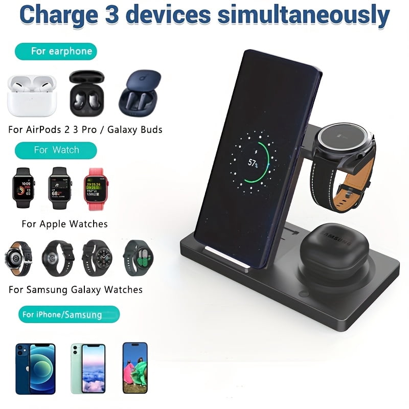General-5 In 1 Fast Charging Dock Station - Foldable Wireless Charger Pad with Magnetic Base - for iPhone 15 14 13 12, for iWatch 9 8 7 6/for Samsung for galaxy Watch 5 Pro/4/3/Active 2 1 for airpods