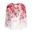 thumbnail image 3 of JUSLIO Cotton Blouses for Women Relaxed Fit Graphic Shirts Tops Irregular Print Long sleeve V Neck Shirts Tops Red L, 3 of 5