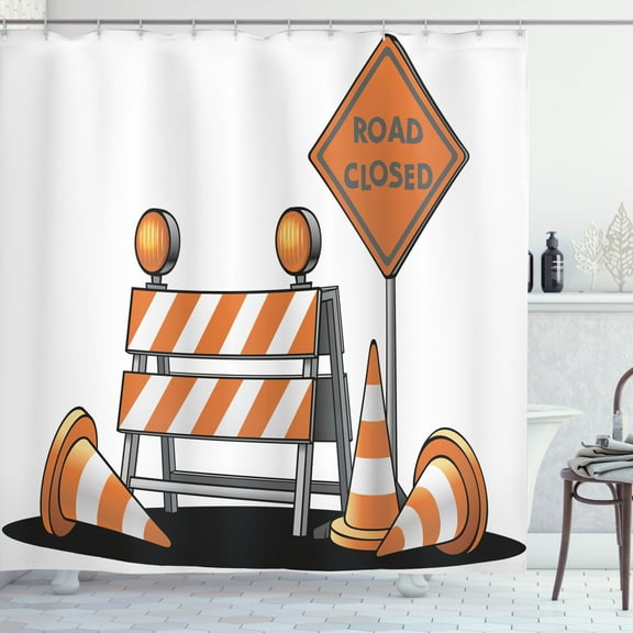 Ambesonne Logo Shower Curtain, Traffic Warning, 69"Wx70"L, Pale Orange Grey