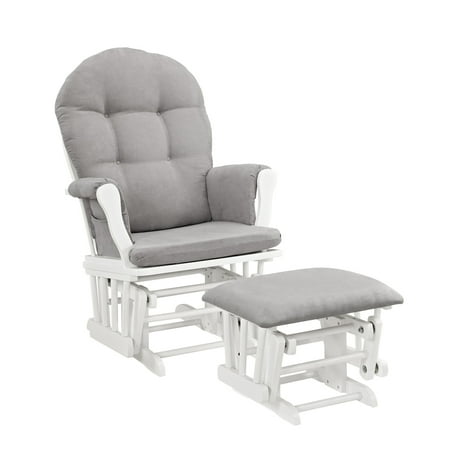 Angel Line Windsor Glider and Ottoman White Finish and Gray (Best Brand Glider And Ottoman)