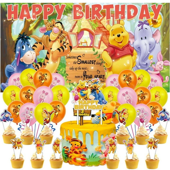 Winnie the pooh Party Supplies Kit Latex Balloons Birthday Decor Banner Decorations Backdrop Cake Topper