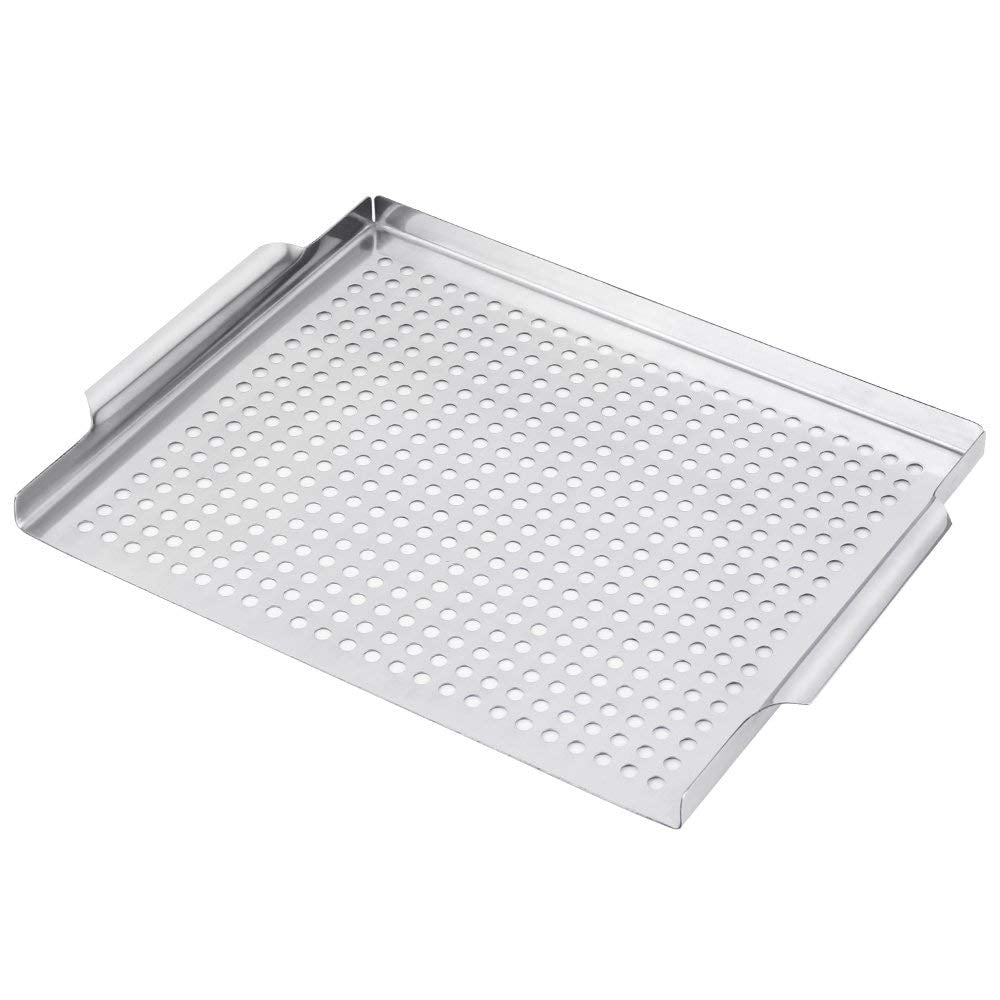 LIANTRAL LAITRAL Grid Grilling Pan- (Size 11.8? x 15.7?) Excellent for Outdoor BBQ, Baking, Grilling Meat, Fish- Silver Color (NX-PL02-11)