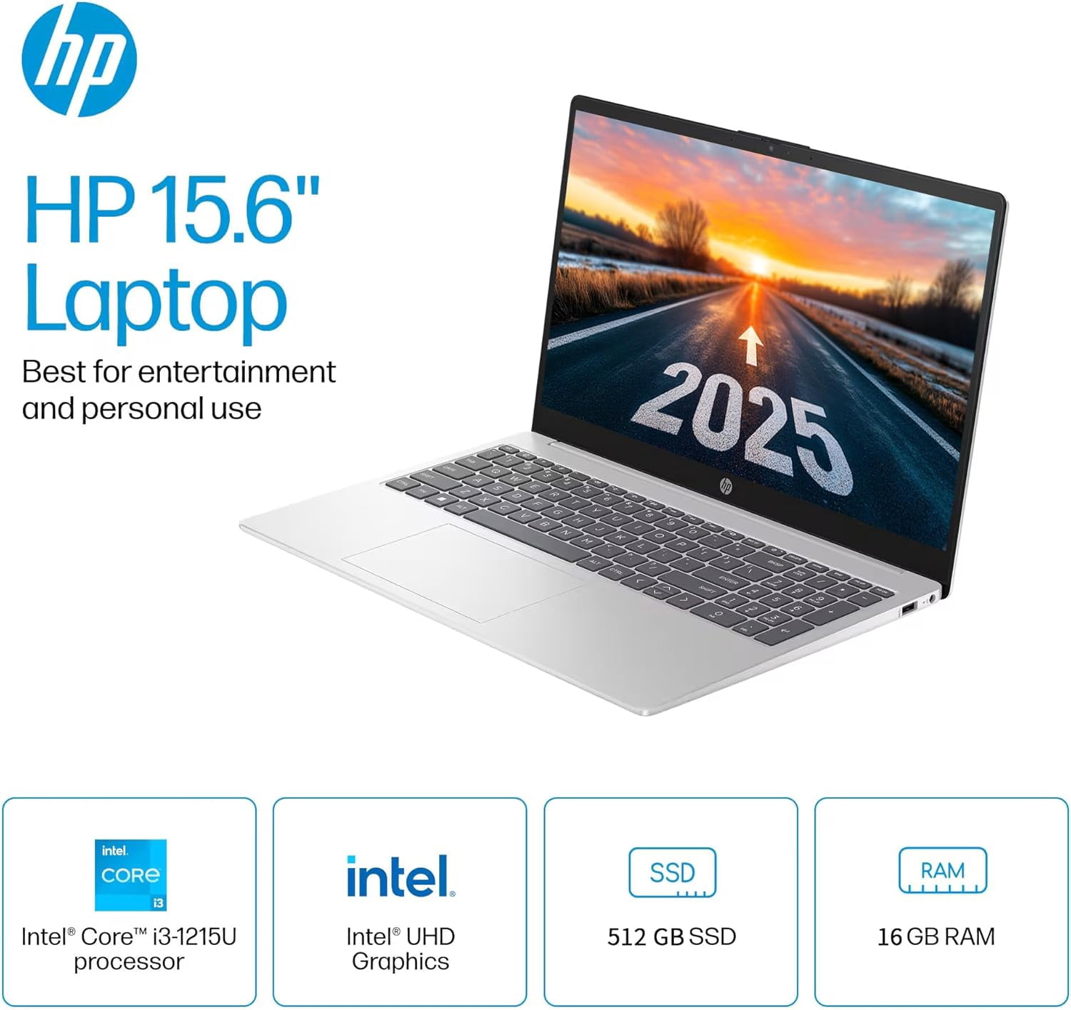 HP 15.6" Touchscreen Laptop Computer, Intel 6-core i3-1215U, Intel UHD Graphics, 16GB RAM, 512GB SSD, Wi-Fi 6E, HDMI, Bluetooth, Windows 11 Pro & Office Pro Lifetime License
