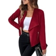 thumbnail image 6 of Women's Faux Suede Jacket Fashion Autumn Long Sleeve Front Opening Cropped Coat, 6 of 7