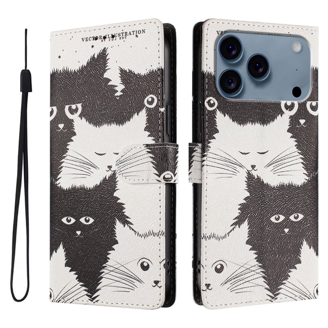 FOXDOCK Funda Tipo Cartera para iPhone 17 Pro con Soporte y Correa – Diseño de Patrones Lindos