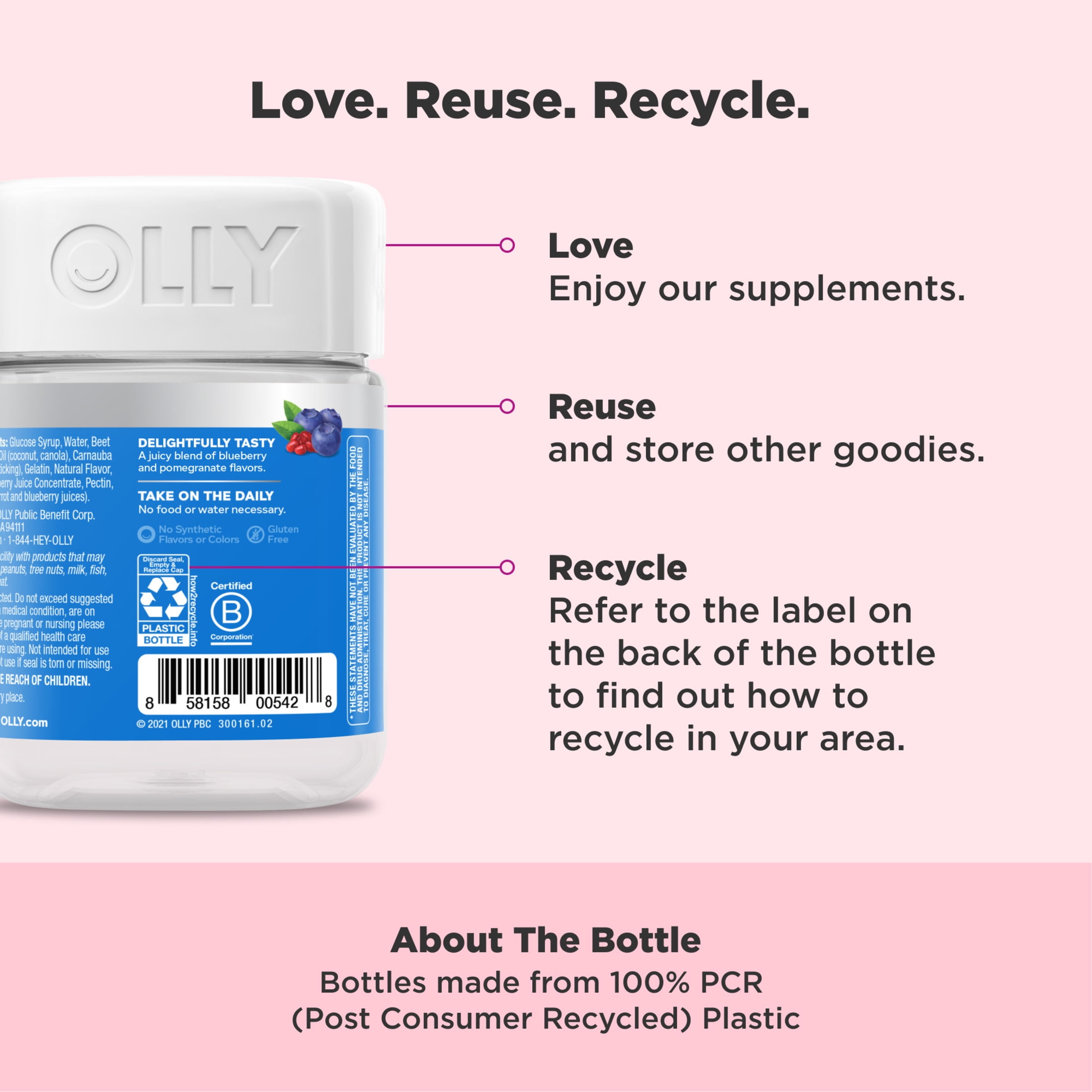 OLLY Glowing Skin Gummies, Hyaluronic Acid, Collagen Peptides, Sea Buckthorn, Plump Berry Flavor, 50 Count