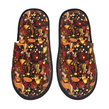 Balery Warm Forest Plants and Deer Slient Indoor Furry Fleece Comfort House Shoes Soft Non-Slip Home Shoes Cotton slippers House Slippers-- Medium