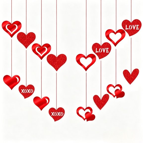 Valentines Day Hanging Decorations 16 Pcs Hearts Ceiling for Home Decor