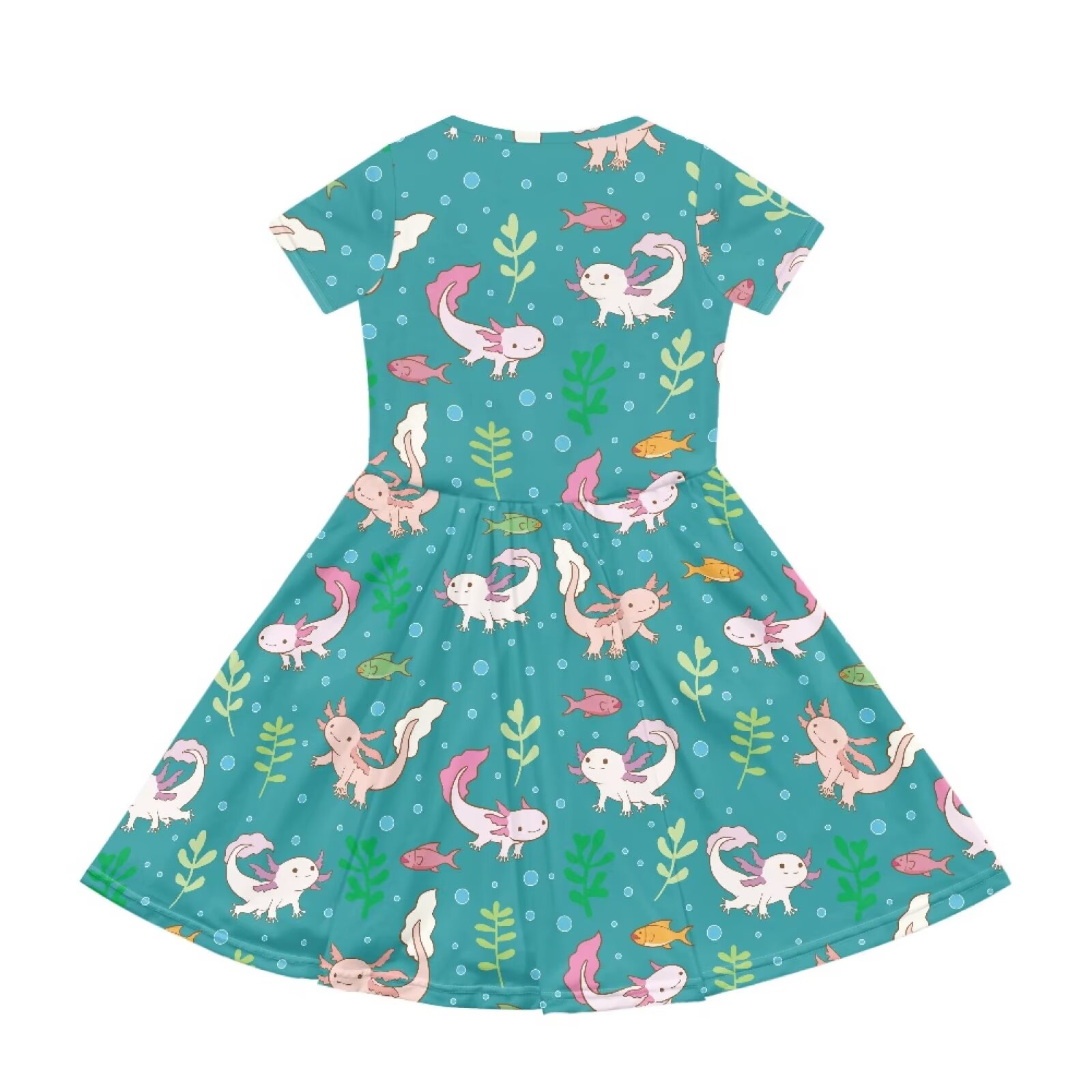 Uourmeti Axolotl Short Sleeve Dress for Toddler Girls Cute Wedding Party Swing Dresses Summer Soft Crew Neck Midi Dress with Pockets