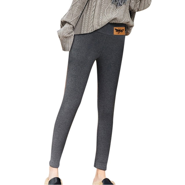 Gibobby Pantalones para mujer Leggings de mujer Pantalones de yoga cálidos de felpa de color sólido de cintura alta elásticos de longitud completa(Gris,CH)