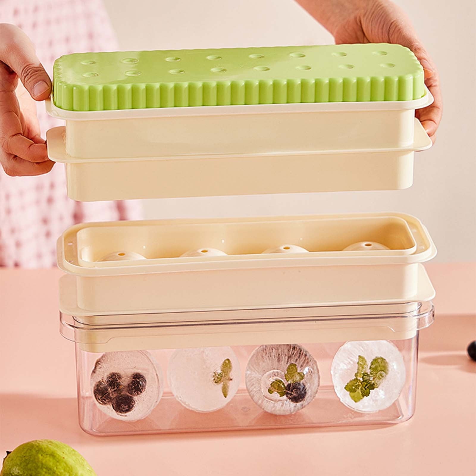 Round Ice Ball Maker with Storage Box & Ice Tongs – BPA-Free Plastic, Easy Release Whiskey Ice Mold for Cocktails, Dishwasher Safe & Odor-Proof (Home Bar Essential) B