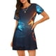 thumbnail image 1 of Balery Red And Blue Fire Dragon C Camisón de manga corta con cuello redondo para mujer, cómodo y elegante., 1 of 6