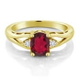 thumbnail image 2 of 18K Yellow Gold Plated Silver Ruby Red Mystic Topaz and White Lab Grown Diamond 3 Stone Engagement Ring for Women | 1.38 Cttw | Oval 8X6MM | Round 2MM | Gemstone November Birthstone | Size 8, 2 of 4