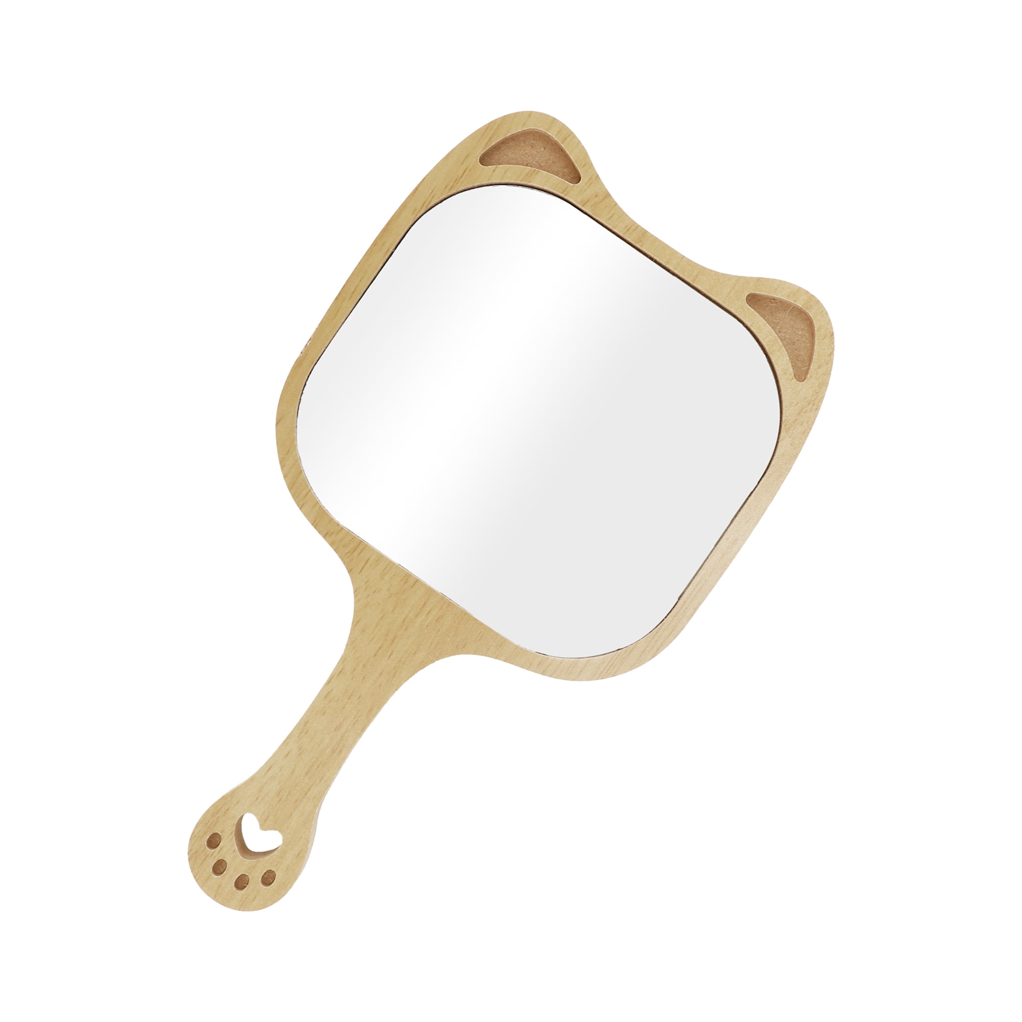 Unique Bargains Square Cat Ears Handheld Mirror for Beauty Travel Wood Color