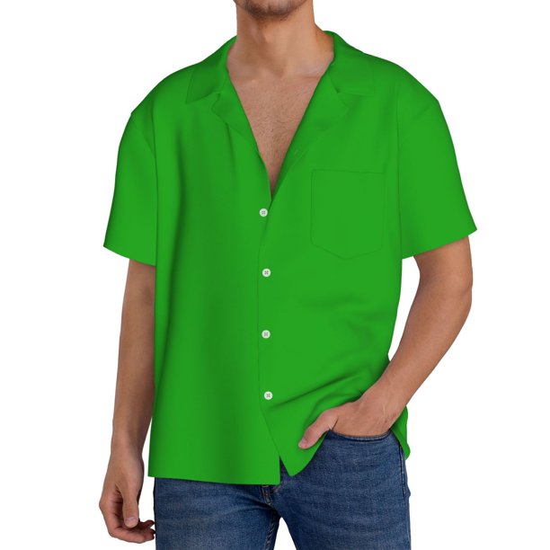Fotbe Green Camisa Estampada de Manga Corta para Hombre, Casual de Verano, Estilo Playero, Sin Arrugas-Large