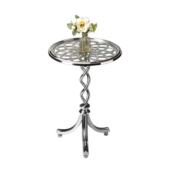 Mesa decorativa Offex Transitional redonda plateada de 65 cm de altura