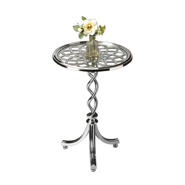 Mesa decorativa Offex Transitional redonda plateada de 65 cm de altura