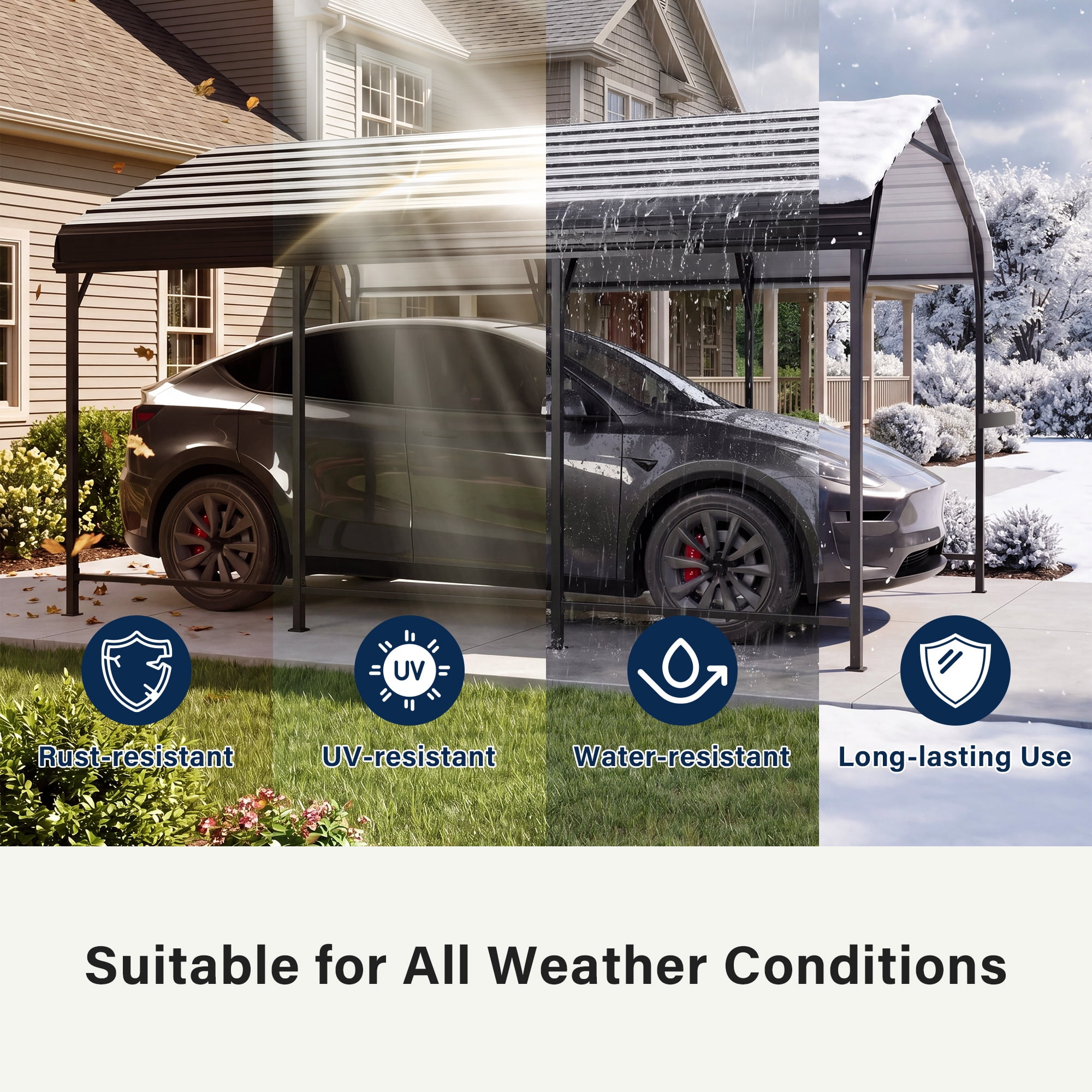 LAUSAINT HOME 10' x 15' Outdoor Metal Carport, Heavy Duty Waterproof Carport with Steel Panels for Car, Boat, Truck