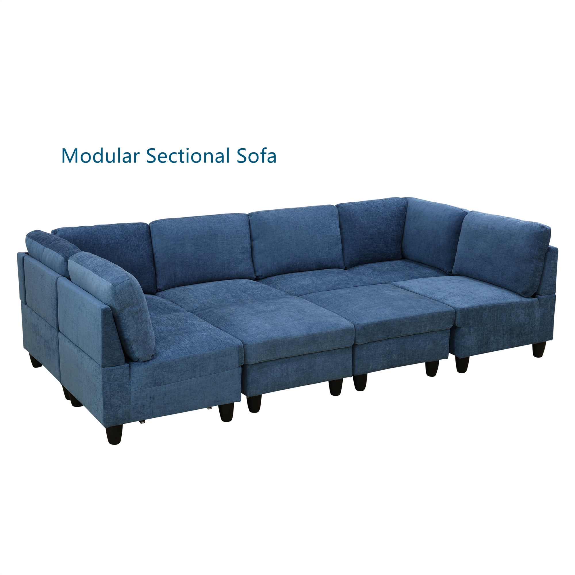 Aukfa Modular Sectional Couch Set - Single Sofa Chair- Flannel - Blue