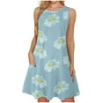 thumbnail image 1 of Women's Sleeveless Dress Slimming Round Neck Flowy Mini Dress Summer Sunflower Printing Sundress Going out Dress, 1 of 6