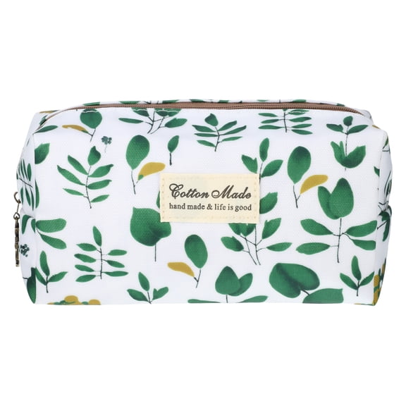 Unique Bargains Printed Makeup Bag for Business Travel Vacation Camping White Green