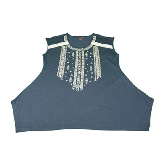 RXB Womens Size Large Sleeveless Shark Bite Top, New Navy/Linen