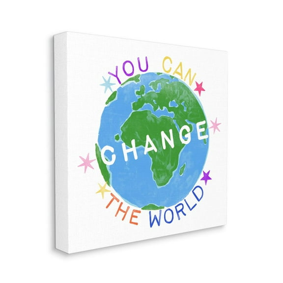 Stupell Industries Inspirational Change the World Quote Earth Kids Words Canvas Wall Art Design by June Erica Vess, 36" x 36"