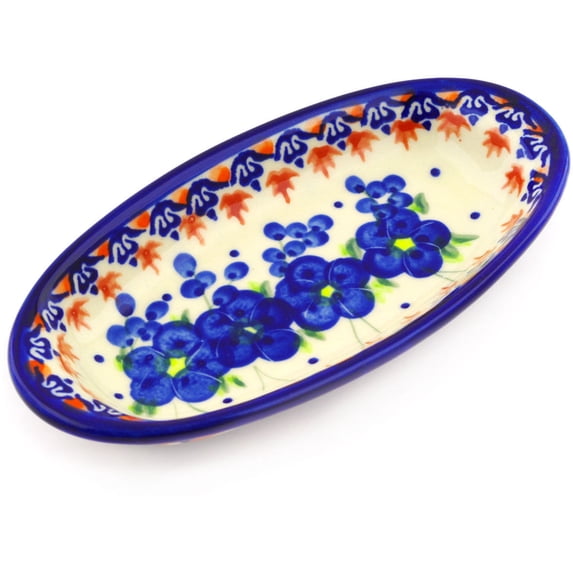 Polish Pottery 7¼-inch Condiment Dish (Passion Poppy Theme) Signature UNIKAT Hand Painted in Boleslawiec, Poland + Certificate of Authenticity