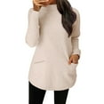 thumbnail image 2 of Women's Loose Fit Tunic Sweater, Plus Size Longline Knit Top, Slimming Casual Tunic, Mid-Length Round Neck Pullover, Fall Winter Blouse, Oversized Cozy Sweater, Outerwear Tunic Top Beige L, 2 of 9