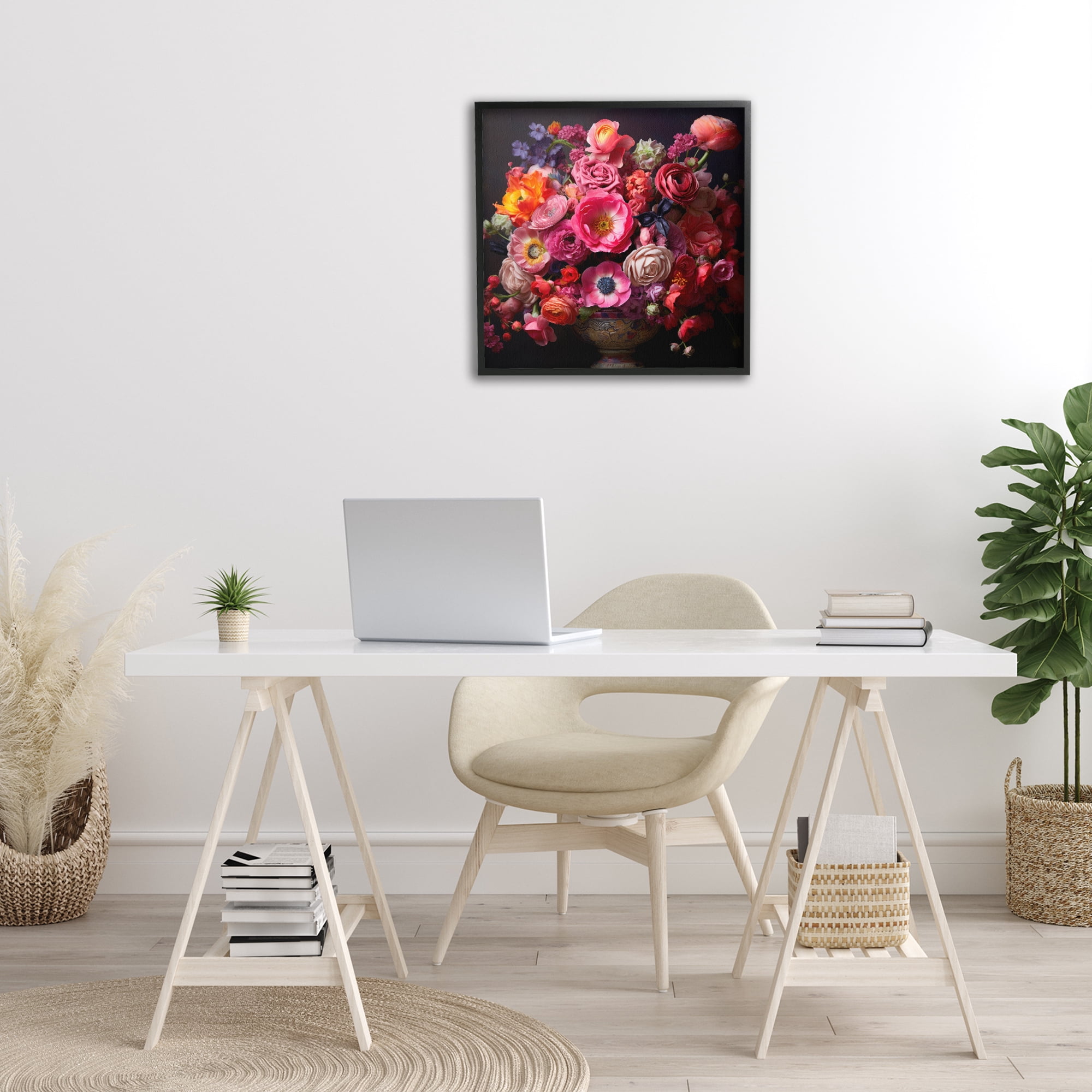 Stupell Industries Dark Full Bouquet Botanical & Floral Painting Black Framed Art Print Wall Art, 24 x 24