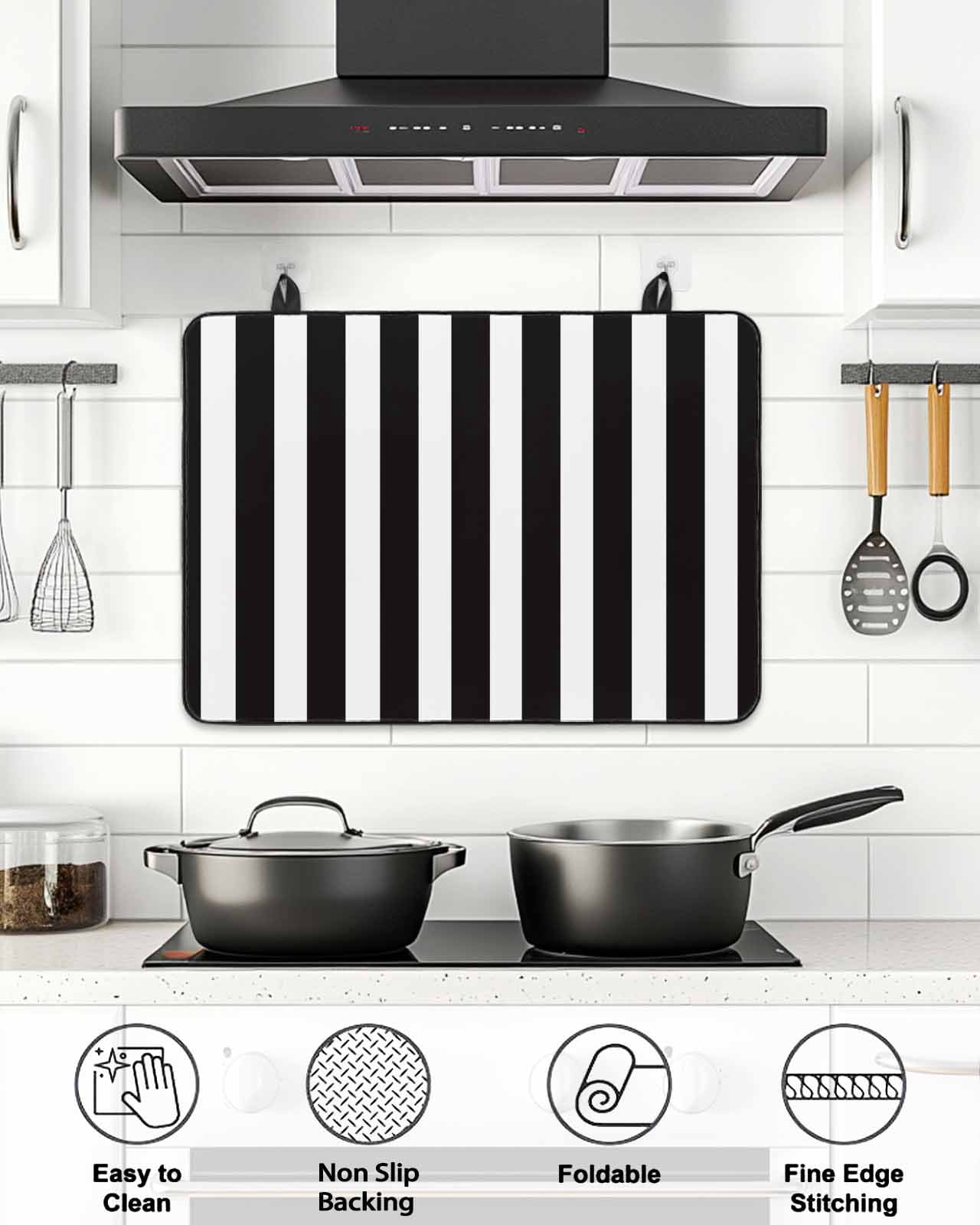 Stove Top Covers for Electric Stove, Black Striped Glass Stovetop Cover Protector, Modern Farmhouse Black White Stripes Induction Cooktop Protector Oven Mat for Kitchen Countertop 24"x21"