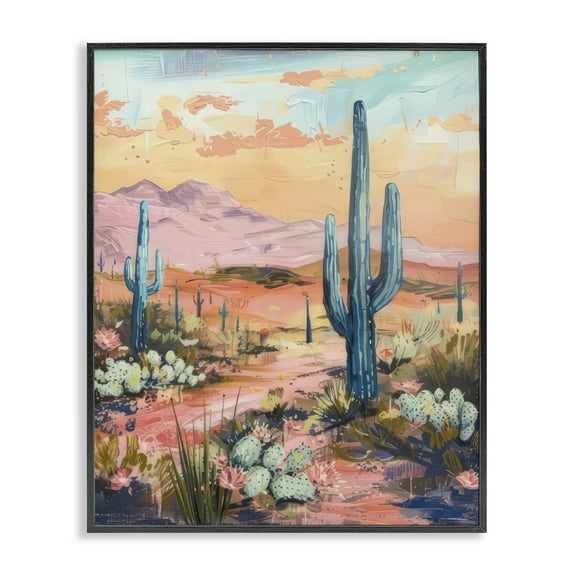 Stupell Industries Soft Canyon Sunset Cacti Landscape & Nature Painting Black Framed Art Print Wall Art, 11 x 14