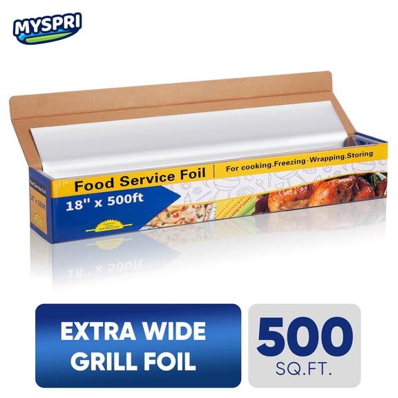 MYSPRI Aluminum Foil 18 inch Foil Roll with Serrated Cutter, 500 Square feet