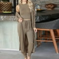 thumbnail image 3 of Holiday Deals! Ohufall 2 Piece Outfits For Women, Summer Fall Women's Casual Solid Color Long-Sleeve Cardigan Tank Tops Vest Trouser Sets Clearance, 3 of 9