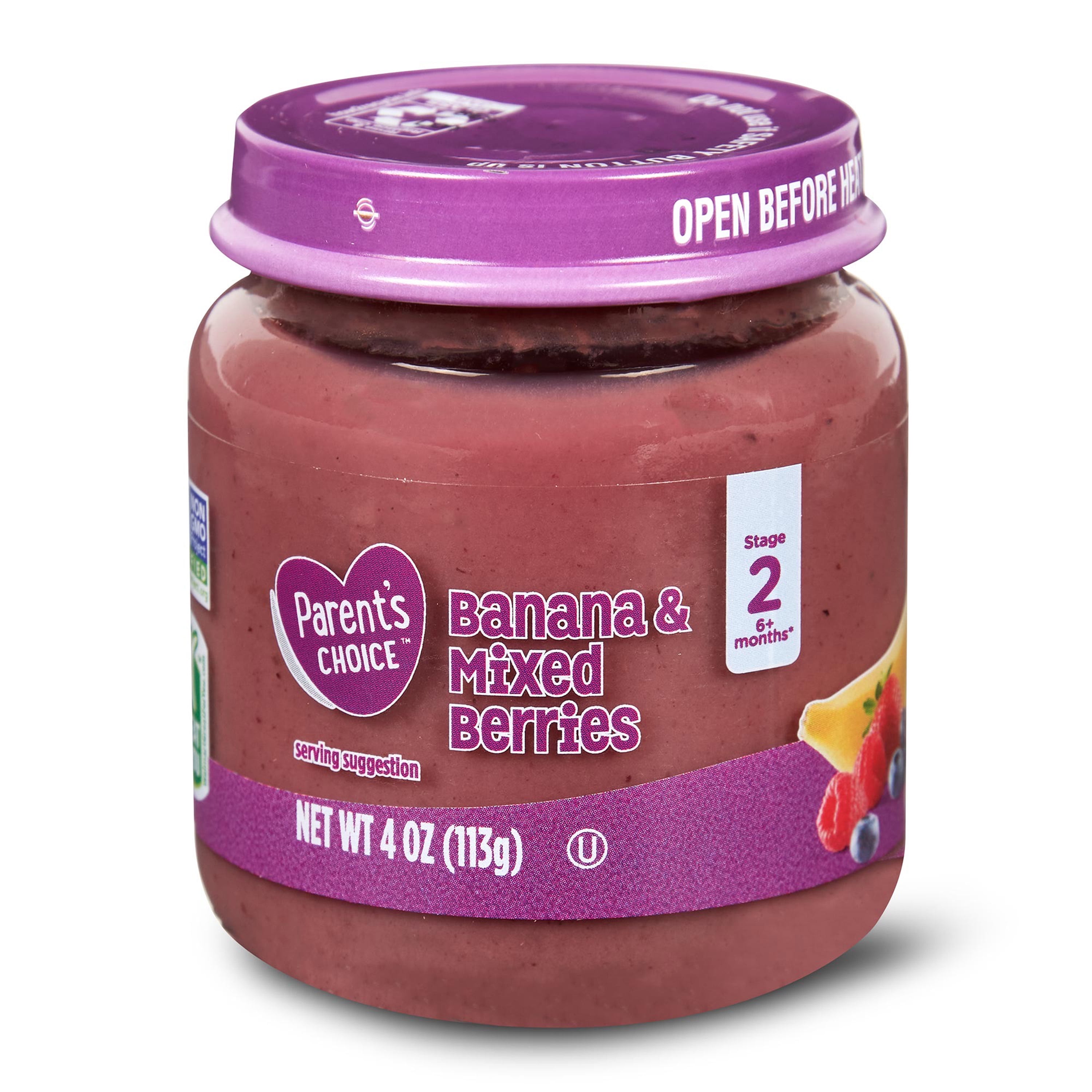 Parent's Choice Banana & Mixed Berries Baby Food, Stage 2, 1 4oz. Jar