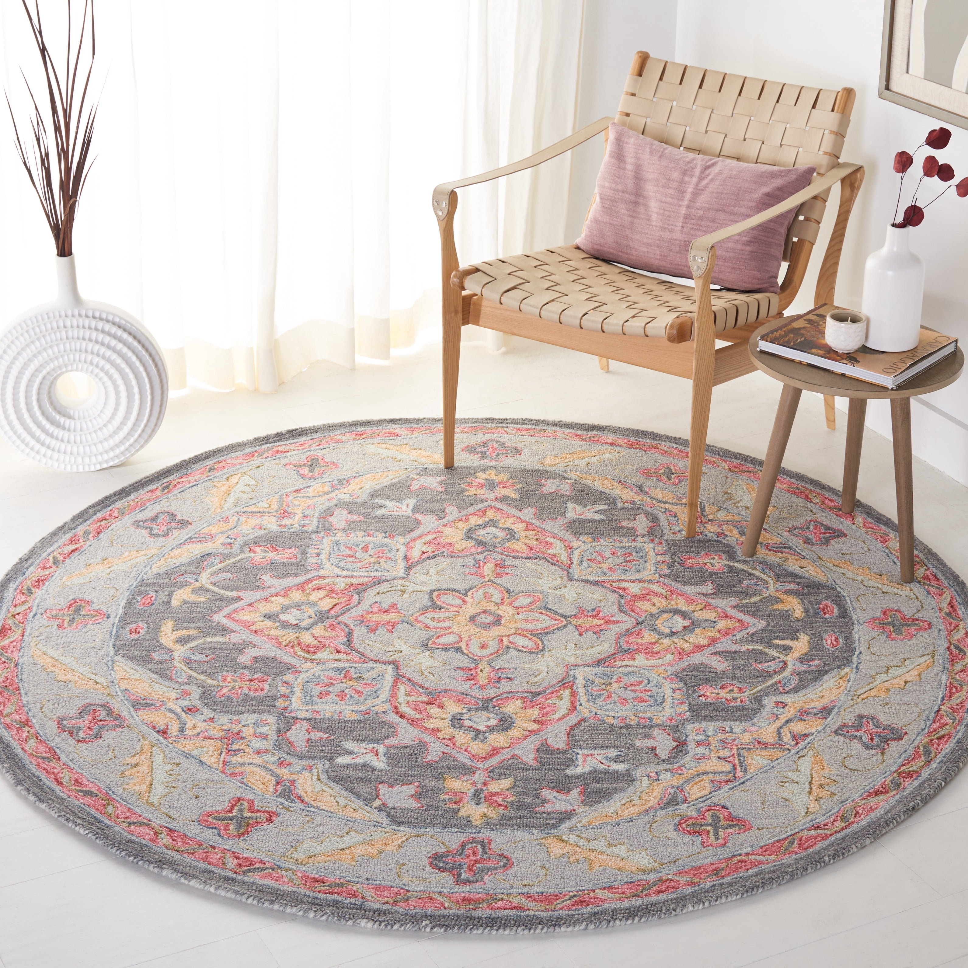 SAFAVIEH Metro David Medallion Area Rug, Grey/Rust, 6' x 6' Round
