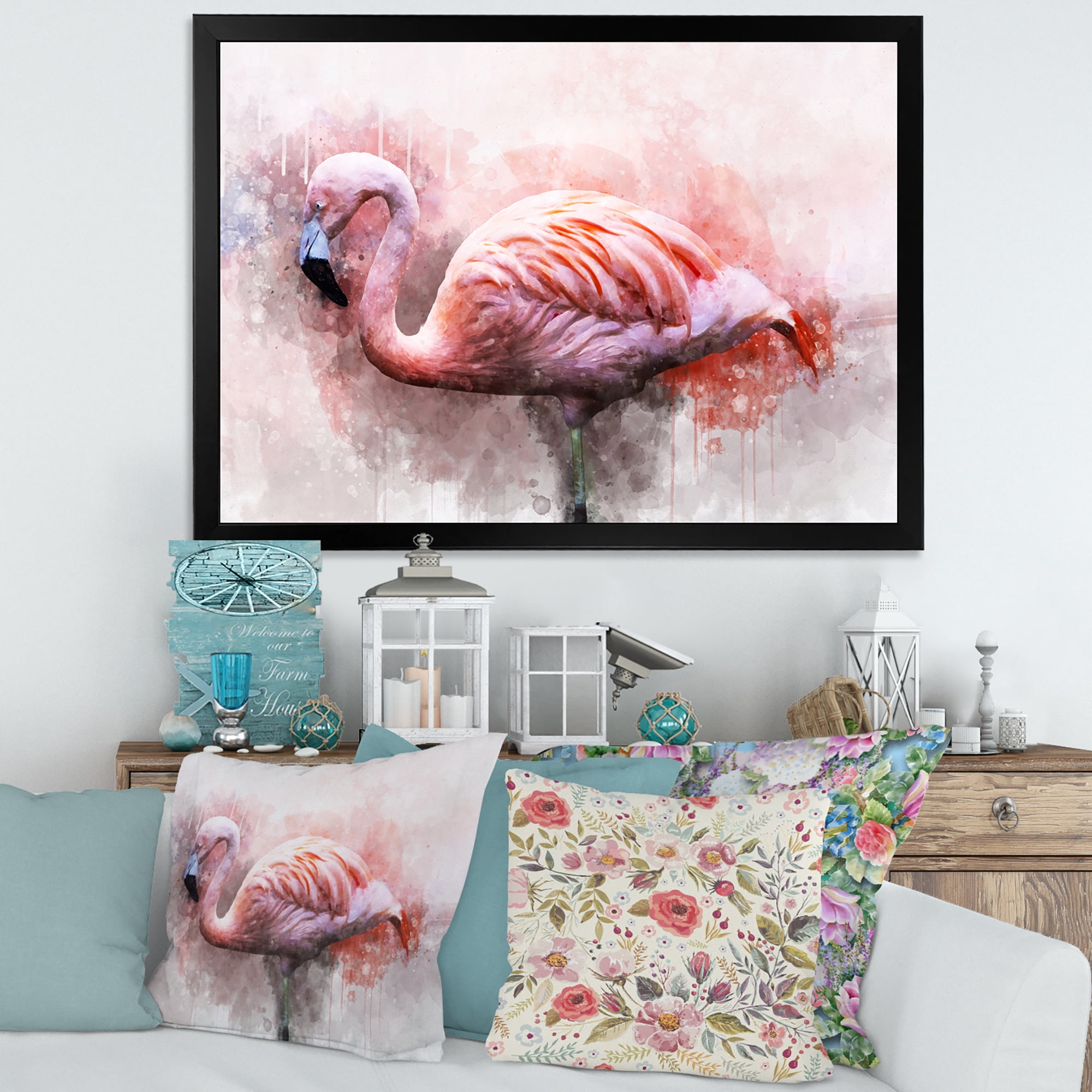 Designart 'Abstract Portrait of Pink Flamingo V' Farmhouse Framed Art Print