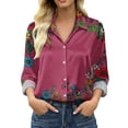thumbnail image 3 of Womens Tops Elegant Floral Print Satin Long Sleeve Shirt Spring Summer Shirts for Women Pink L, 3 of 9
