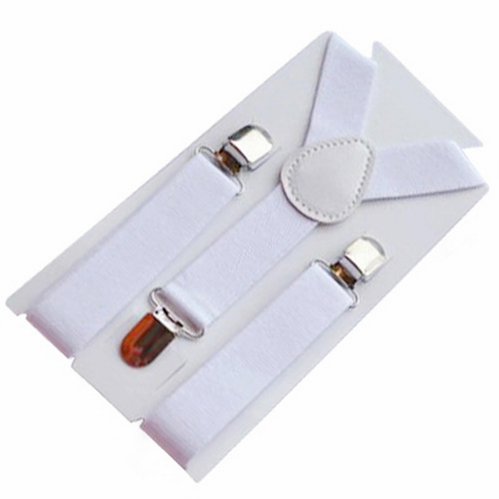 Decalen Bretelles Homme Larges Réglable Élastique Extra Fort 4 Clips en forme X (Argent Blanc
