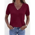 thumbnail image 4 of PRETTYGARDEN Womens Short Sleeve Sweater V Neck Trendy Pullover Tops Summer Spring Loose Lightweight Casual Blouse, 4 of 10