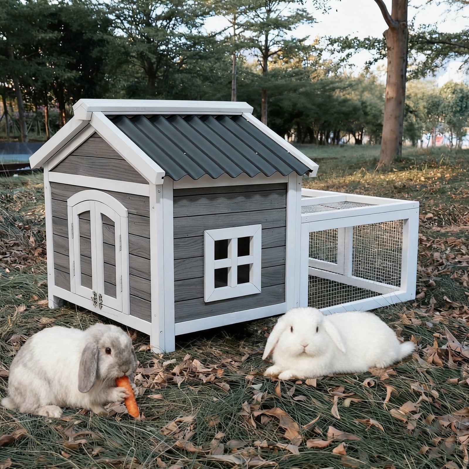 Wooden Rabbit Hutch Chicken Coop, Waterproof Outdoor Pet House with Run