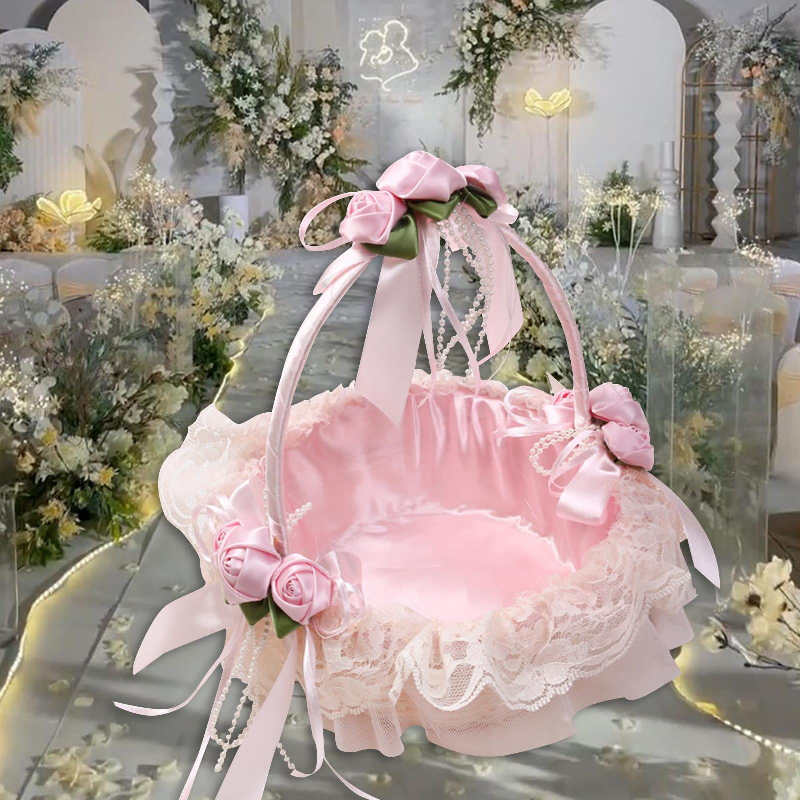 Lace Flower Girl Basket, Wedding Basket, Wedding Easter Party Favors Handbasket Fairy Lace Flower Baskets for Wedding Parties