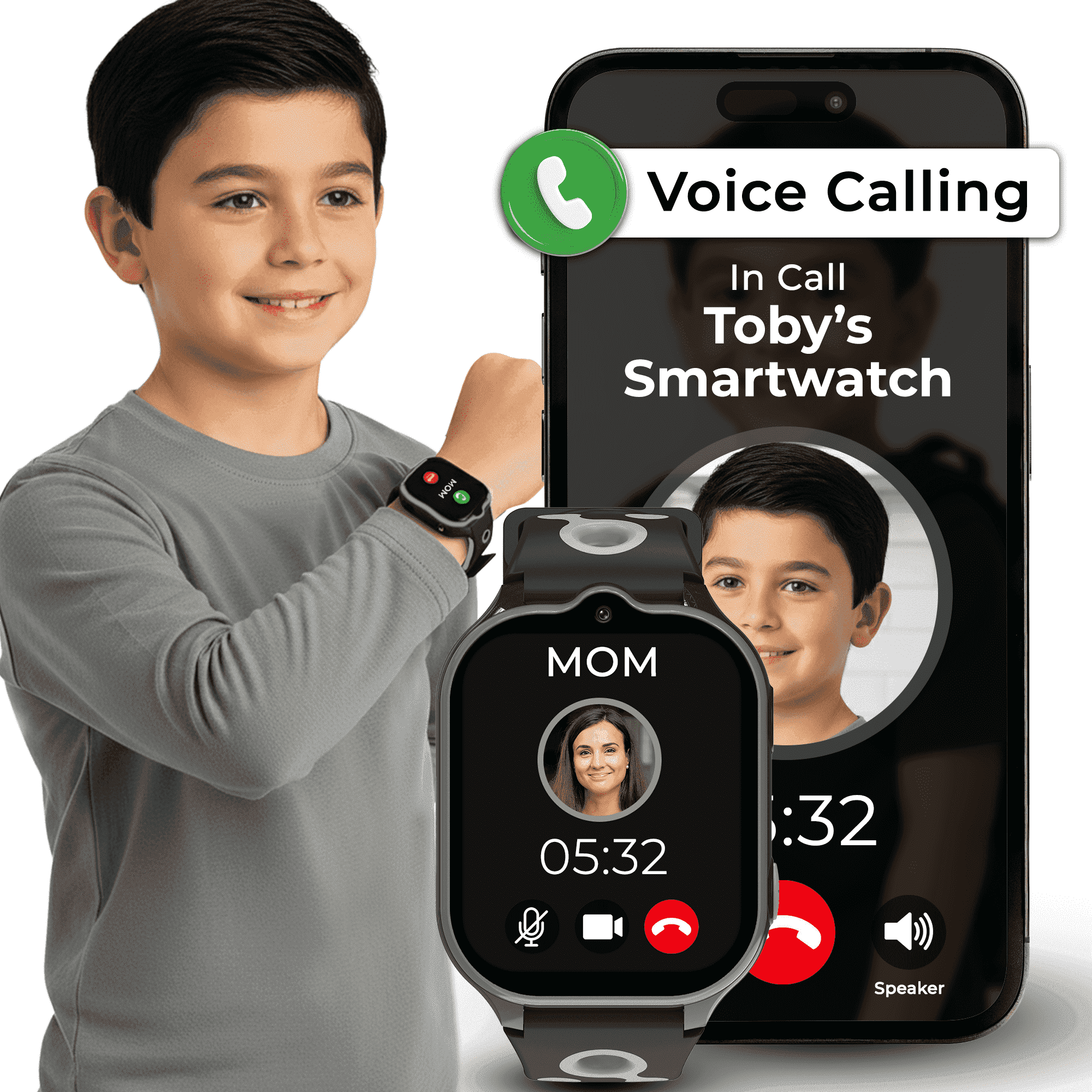EmojiKidz Kids Smartwatch with GPS Tracker, 4G Calling & Texting, Parental Controls, SOS Button, Geo-Fencing – Safe First Phone for Children, Black