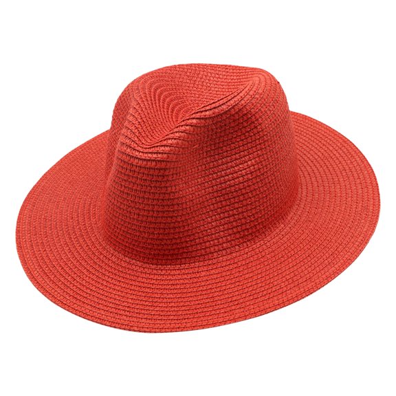 Qicasul Sun Straw Plain Hat Wide Brim Summer Hat Foldable Packable Floppy Beach Sun Hats Red