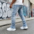 thumbnail image 3 of Men's Straight Leg Stretch Jeans | Light Wash Distressed Frayed Denim | Ripped Detail | 4-Way Flex | Standard & Big & Tall Sizes | Trendy Streetwear Jeans for Men, 3 of 7