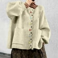 thumbnail image 2 of Women's Sweater Solid Color Long Sleeve Crew Neck Button Faux Wool Cardigan With Pocket Fall Sweaters, 2 of 5